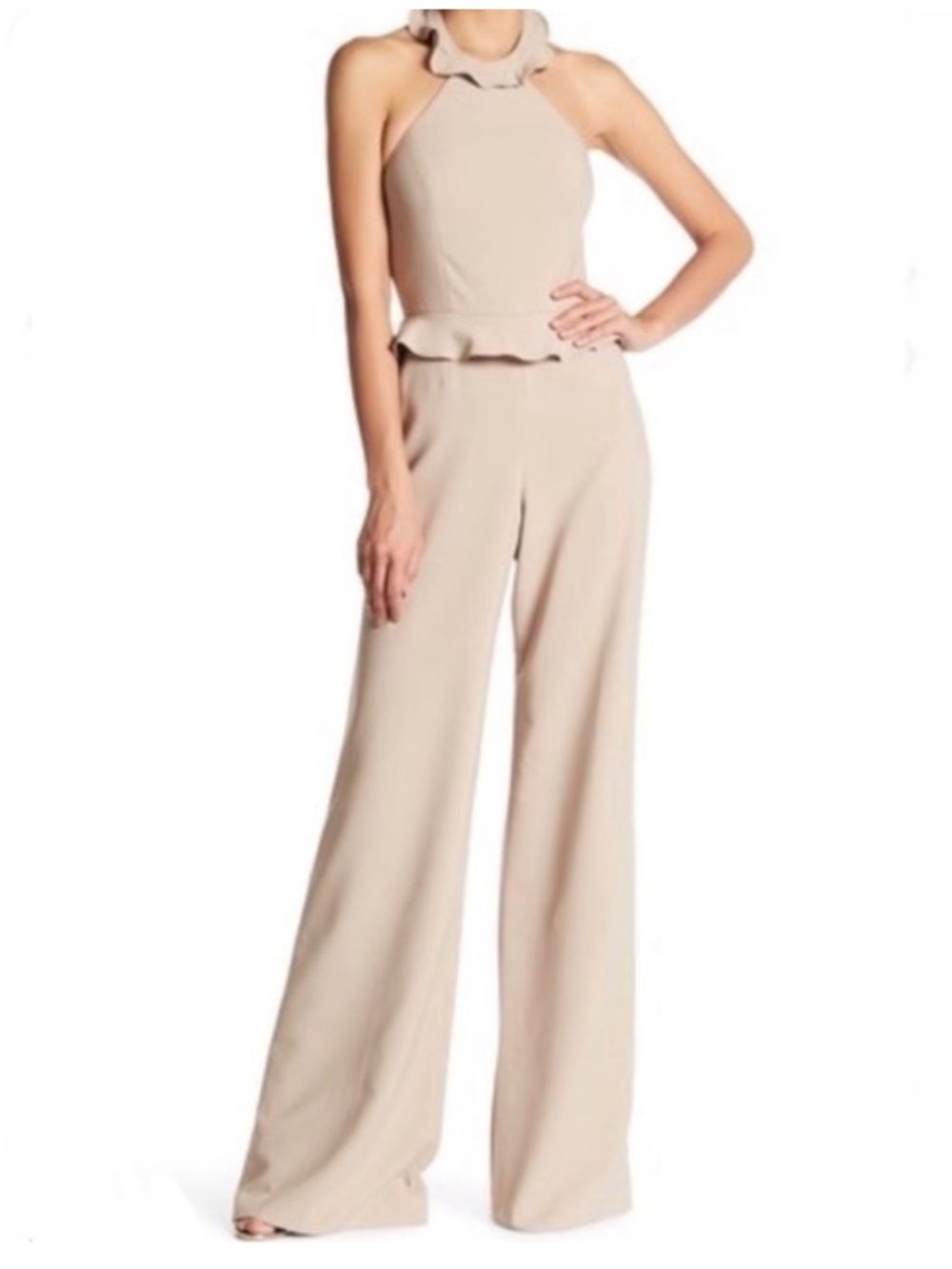 jay godfrey halter peplum wide leg jumpsuit